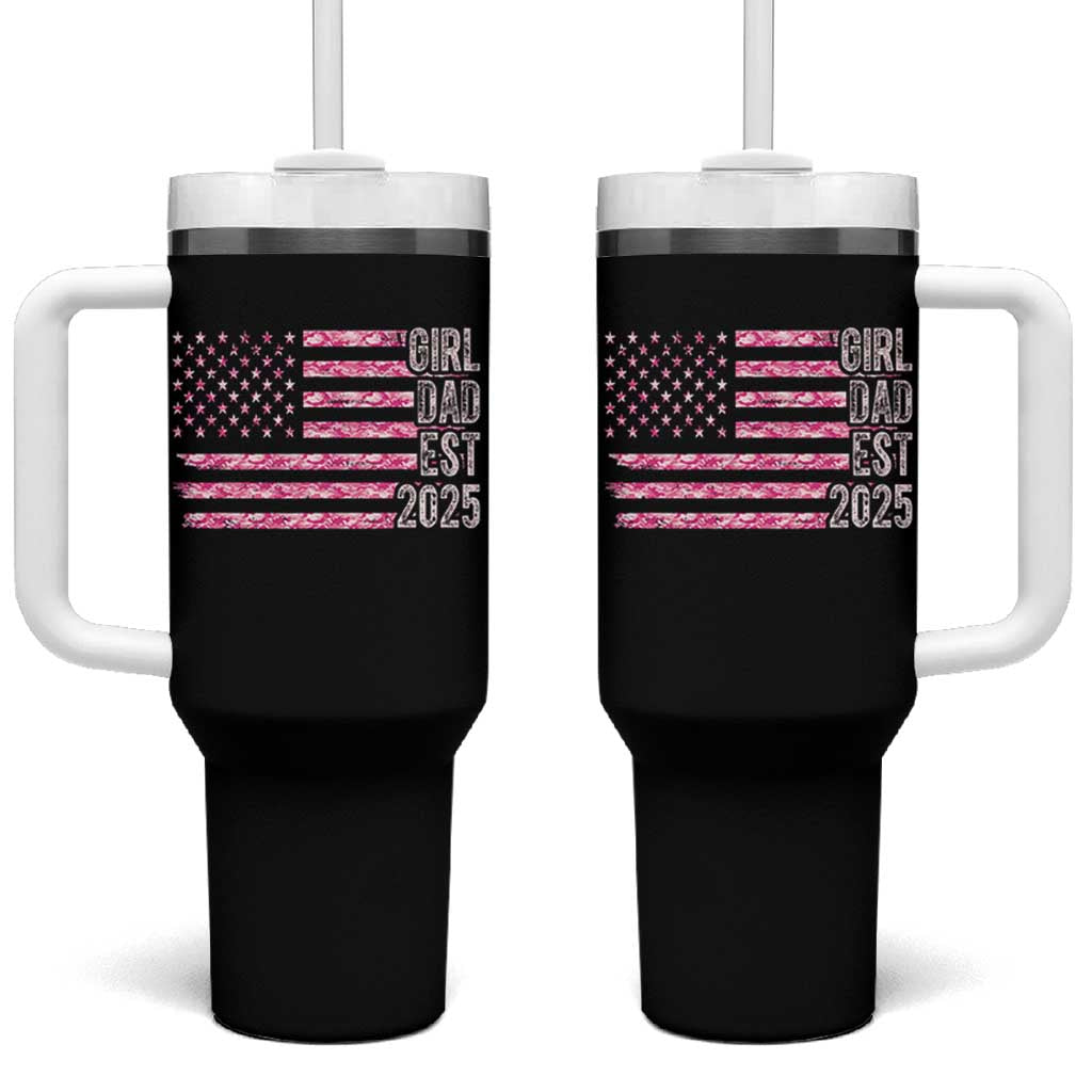 Dad Of Girl Est. 2025 Tumbler With Handle Father Girl To Be 2025 Daddy Camouflage Camo Flag
