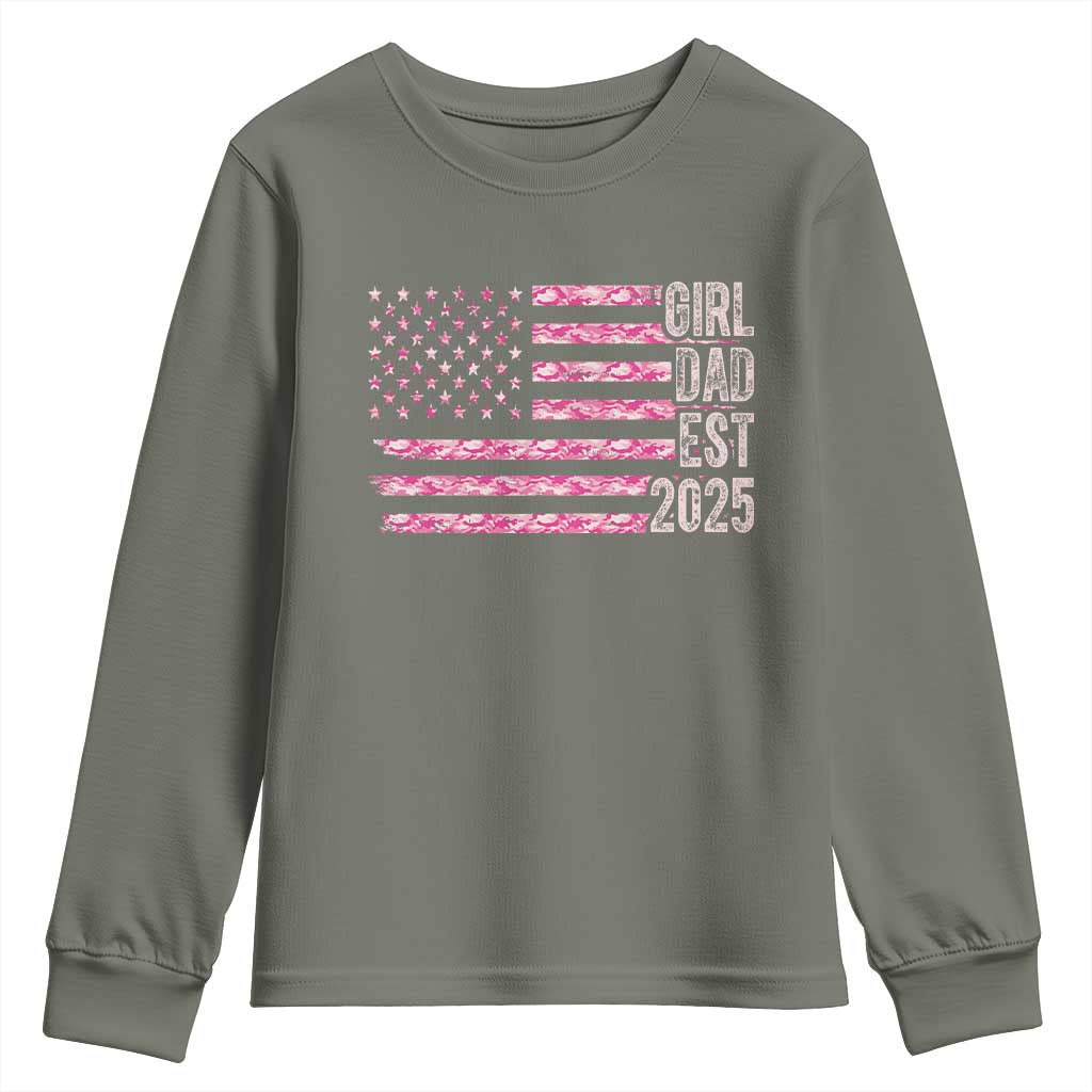 Dad Of Girl Est. 2025 Youth Sweatshirt Father Girl To Be 2025 Daddy Camouflage Camo Flag