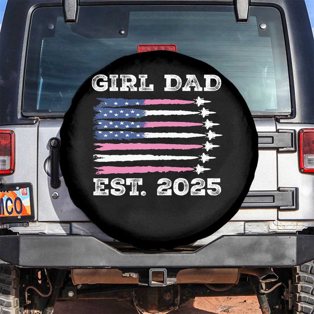 Girl Dad Est. 2025 Spare Tire Cover American USA Flag Pink Dad Fathers Day