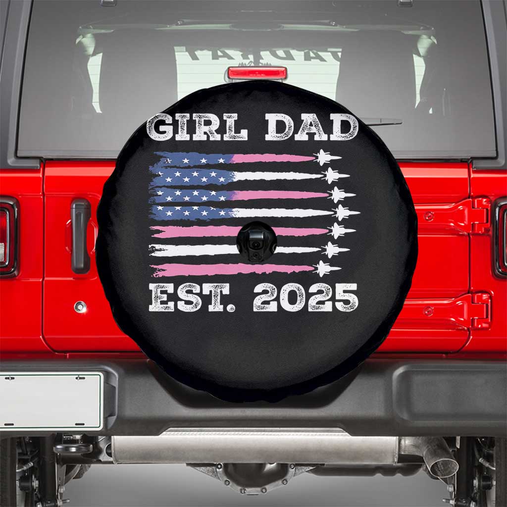 Girl Dad Est. 2025 Spare Tire Cover American USA Flag Pink Dad Fathers Day