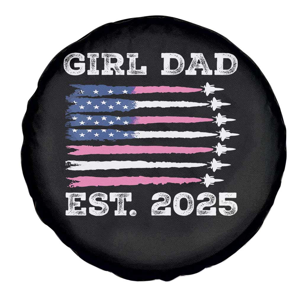 Girl Dad Est. 2025 Spare Tire Cover American USA Flag Pink Dad Fathers Day