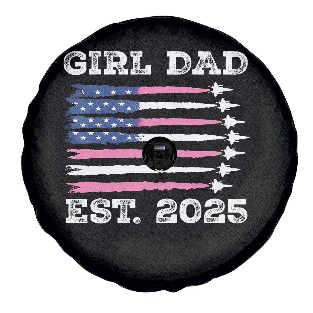 Girl Dad Est. 2025 Spare Tire Cover American USA Flag Pink Dad Fathers Day