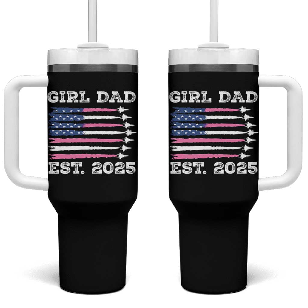 Girl Dad Est. 2025 Tumbler With Handle American USA Flag Pink Dad Fathers Day