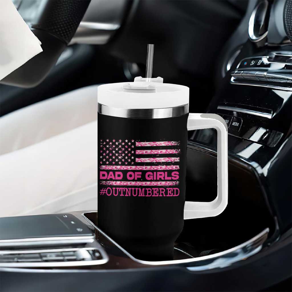 Dad Of Girls Tumbler With Handle Funny Girl Dads Pink Camo American Flag