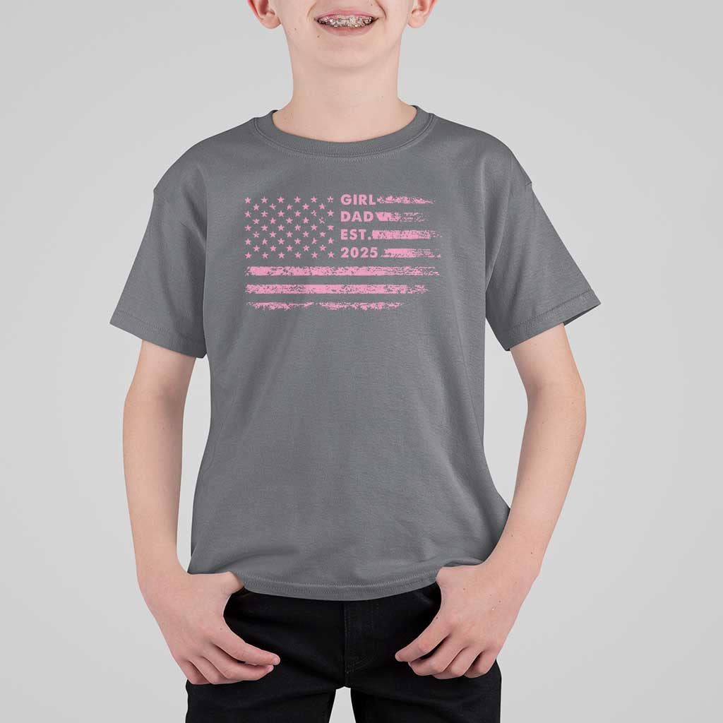 Girl Dad Est. 2025 T Shirt For Kid Expect Baby Fathers Day USA Flag