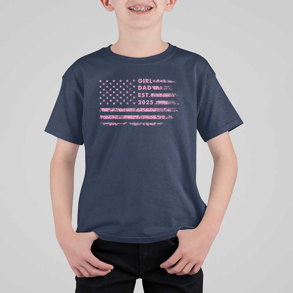 Girl Dad Est. 2025 T Shirt For Kid Expect Baby Fathers Day USA Flag