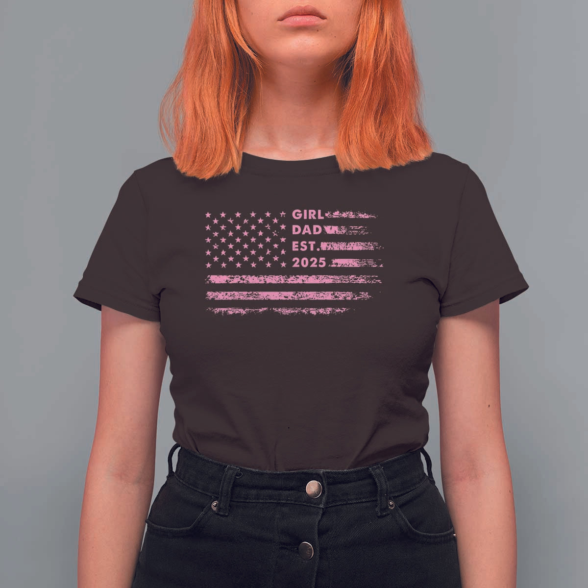 Girl Dad Est. 2025 T Shirt For Women Expect Baby Fathers Day USA Flag