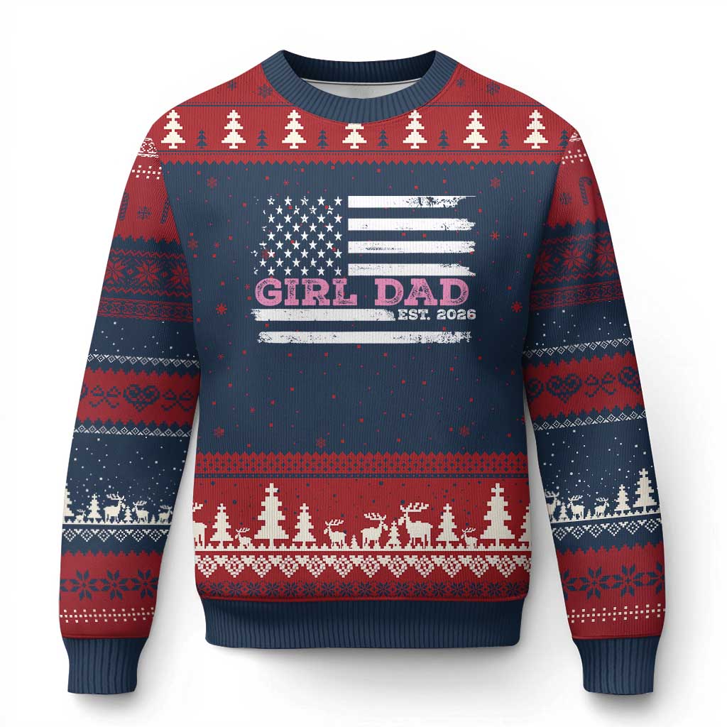 Personalised Dad Of Girl Ugly Christmas Sweater Custom Year Daddy Fathers Day USA Flag - Wonder Print Shop
