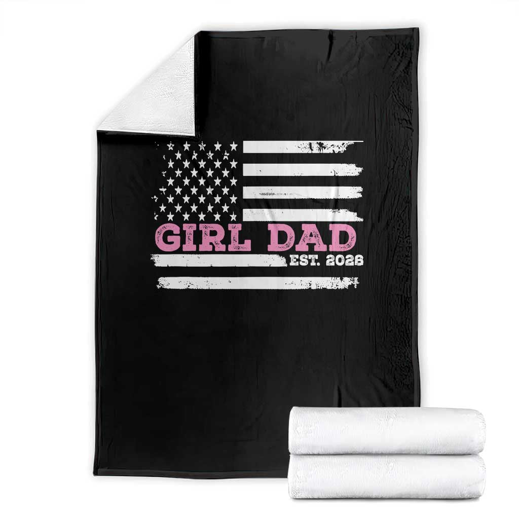 Dad Of Girl Est. 2026 Throw Blanket Daddy Fathers Day USA Flag - Wonder Print Shop