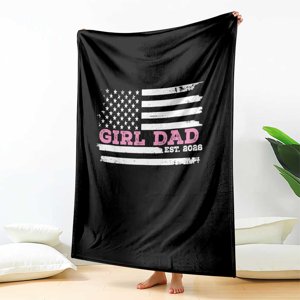 Dad Of Girl Est. 2026 Throw Blanket Daddy Fathers Day USA Flag - Wonder Print Shop