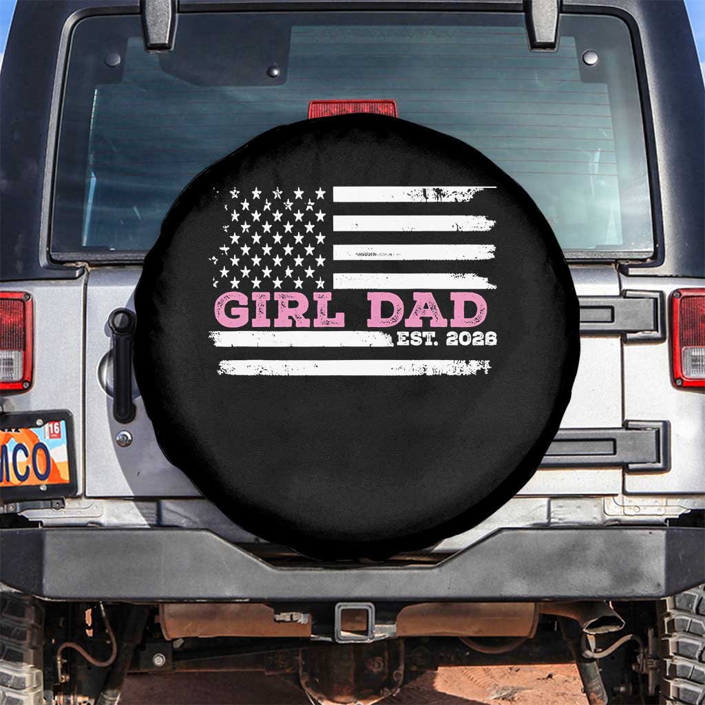Dad Of Girl Est. 2026 Spare Tire Cover Daddy Fathers Day USA Flag - Wonder Print Shop