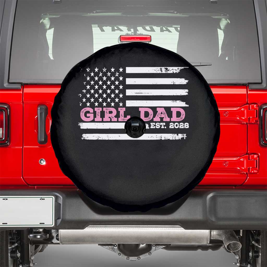 Dad Of Girl Est. 2026 Spare Tire Cover Daddy Fathers Day USA Flag - Wonder Print Shop