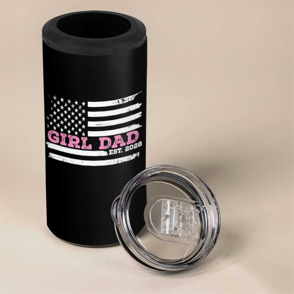Dad Of Girl Est. 2026 4 in 1 Can Cooler Tumbler Daddy Fathers Day USA Flag - Wonder Print Shop