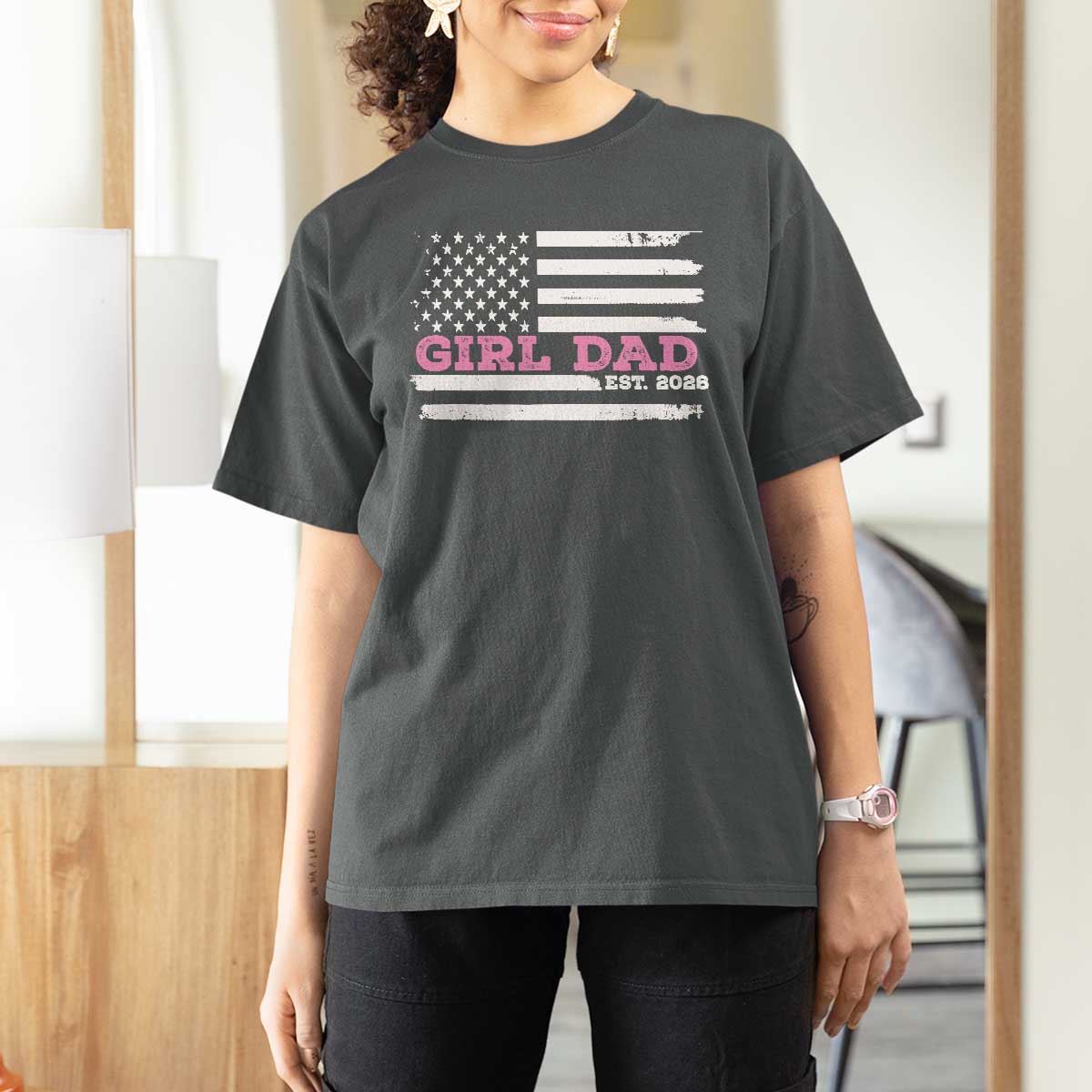 Dad Of Girl Est. 2026 T Shirt For Women Daddy Fathers Day USA Flag - Wonder Print Shop