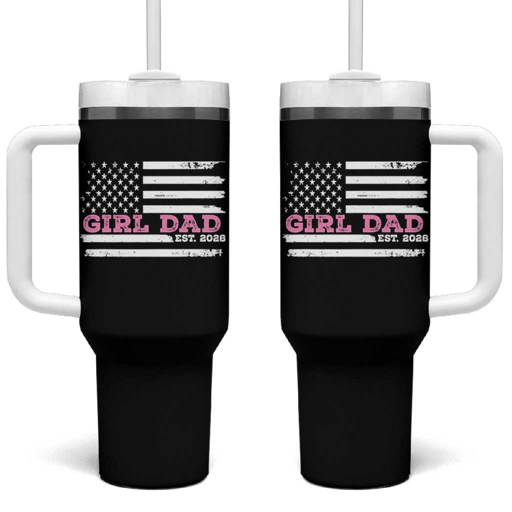 Dad Of Girl Est. 2026 Tumbler With Handle Daddy Fathers Day USA Flag - Wonder Print Shop