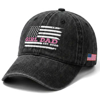 Dad Of Girl Est. 2026 Washed Cotton Baseball Cap Daddy Fathers Day USA Flag