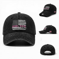Dad Of Girl Est. 2026 Washed Cotton Baseball Cap Daddy Fathers Day USA Flag