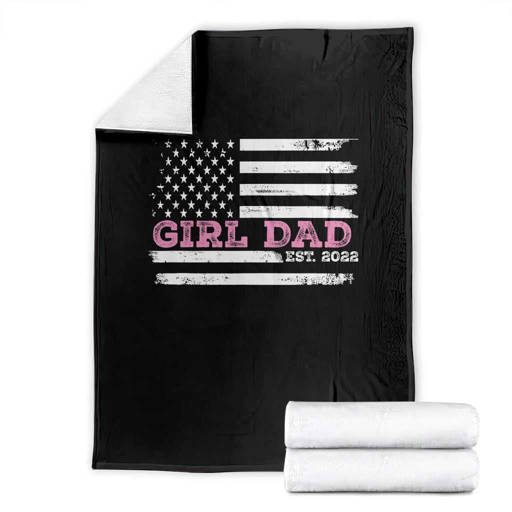 Dad Of Girl Est. 2022 Throw Blanket Father Girl To Be 2022 Daddy Fathers Day USA Flag - Wonder Print Shop