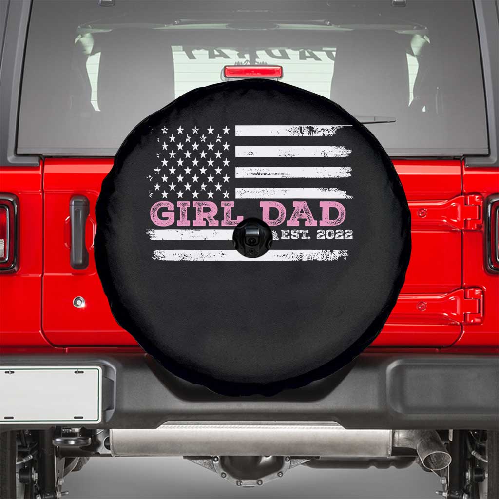 Dad Of Girl Est. 2022 Spare Tire Cover Father Girl To Be 2022 Daddy Fathers Day USA Flag - Wonder Print Shop