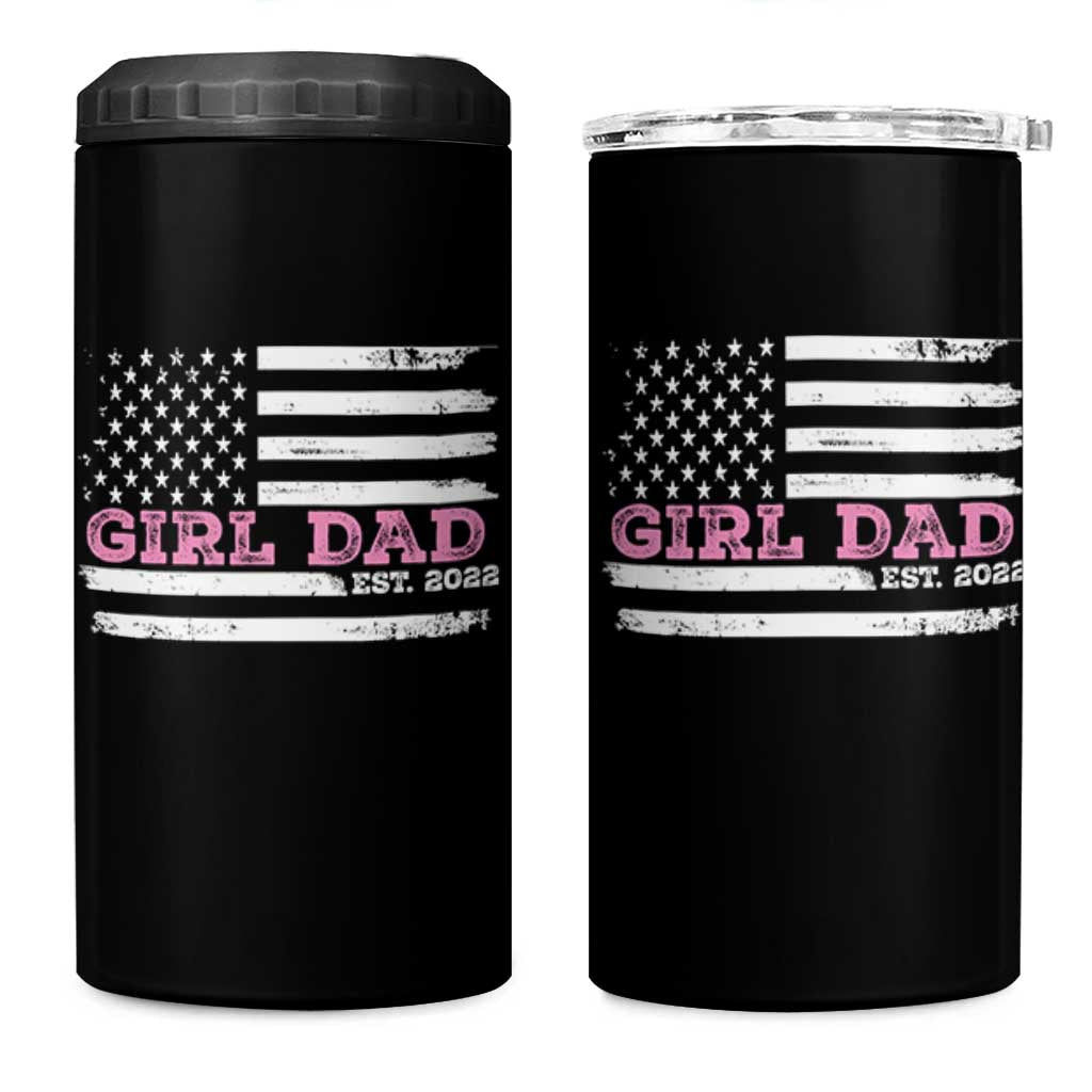 Dad Of Girl Est. 2022 4 in 1 Can Cooler Tumbler Father Girl To Be 2022 Daddy Fathers Day USA Flag - Wonder Print Shop