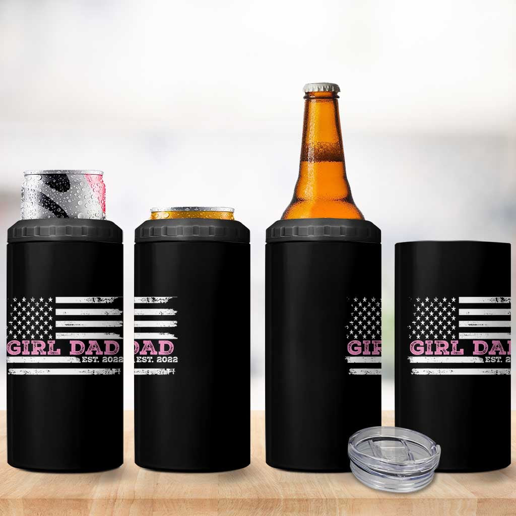 Dad Of Girl Est. 2022 4 in 1 Can Cooler Tumbler Father Girl To Be 2022 Daddy Fathers Day USA Flag - Wonder Print Shop