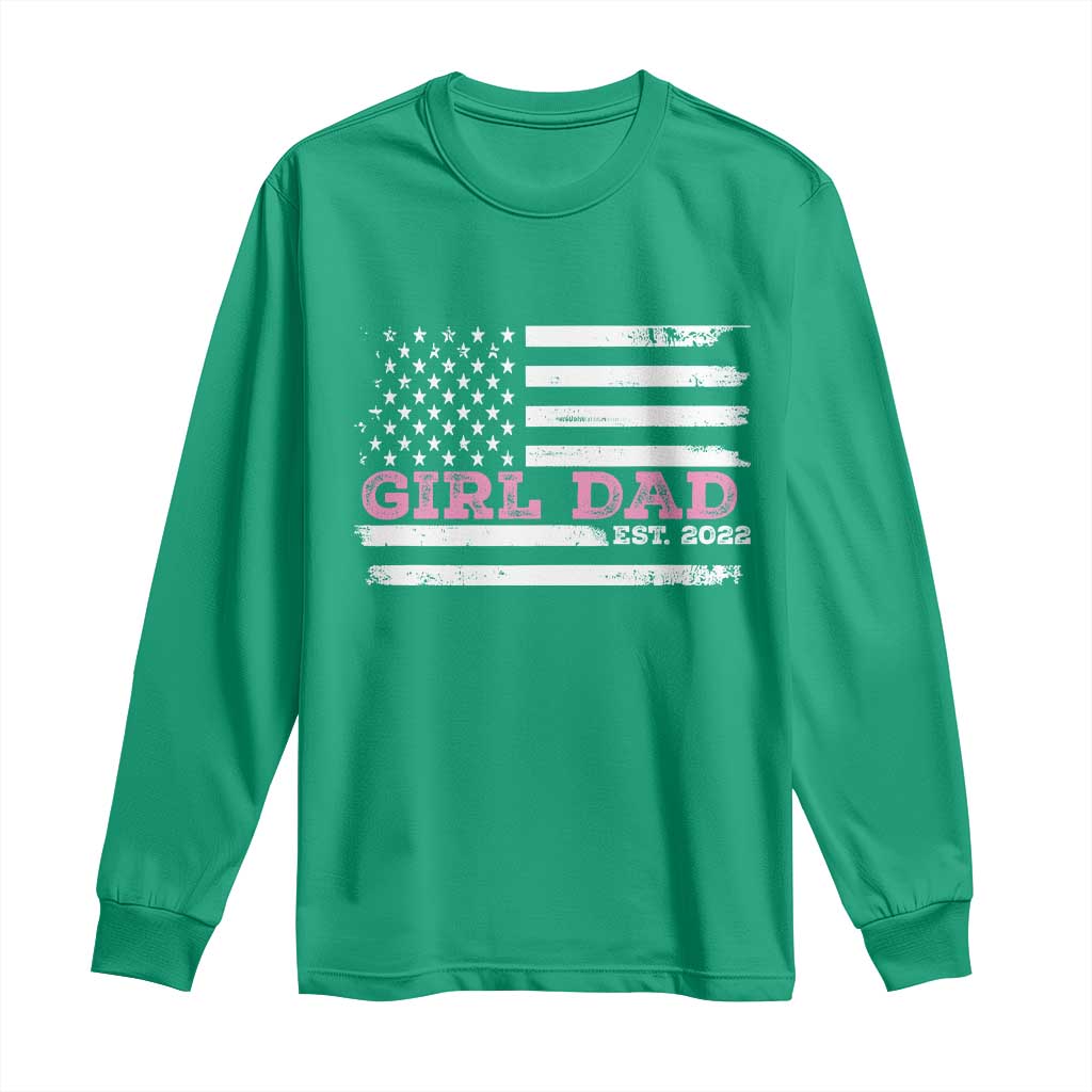Dad Of Girl Est. 2022 Long Sleeve Shirt Father Girl To Be 2022 Daddy Fathers Day USA Flag - Wonder Print Shop