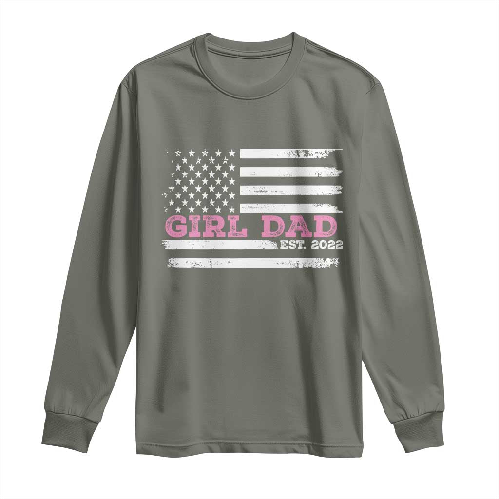 Dad Of Girl Est. 2022 Long Sleeve Shirt Father Girl To Be 2022 Daddy Fathers Day USA Flag - Wonder Print Shop