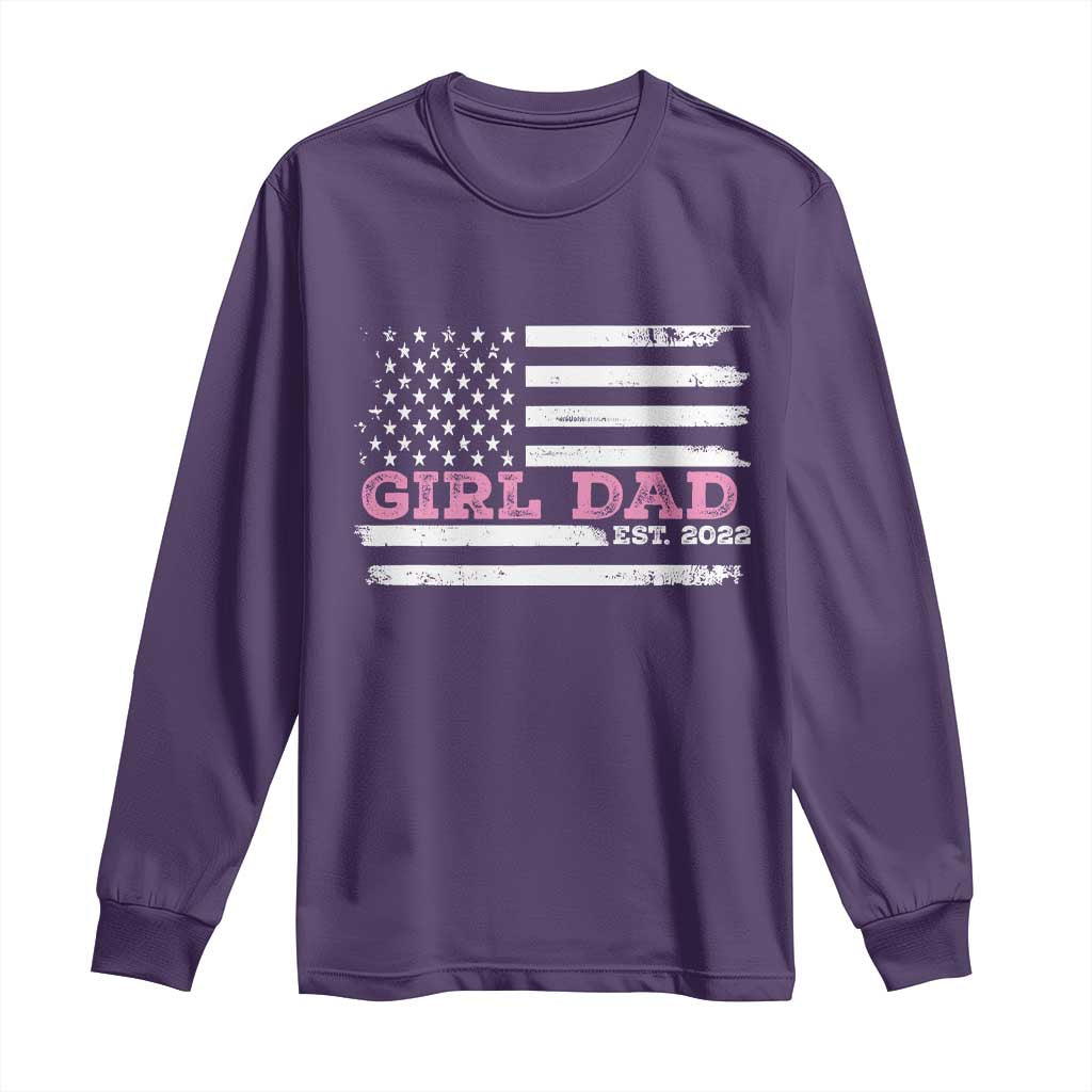 Dad Of Girl Est. 2022 Long Sleeve Shirt Father Girl To Be 2022 Daddy Fathers Day USA Flag - Wonder Print Shop