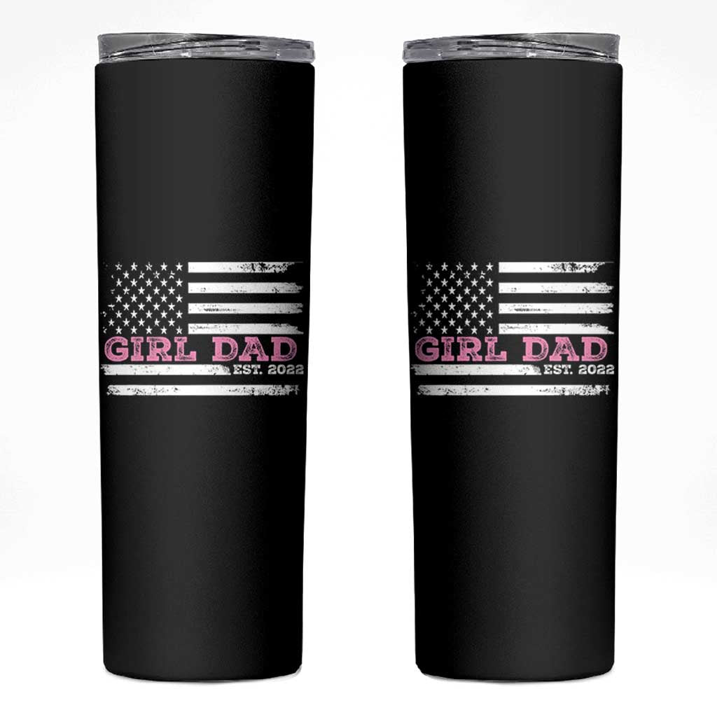 Dad Of Girl Est. 2022 Skinny Tumbler Father Girl To Be 2022 Daddy Fathers Day USA Flag - Wonder Print Shop