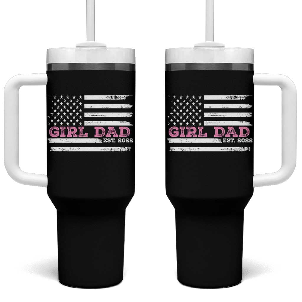 Dad Of Girl Est. 2022 Tumbler With Handle Father Girl To Be 2022 Daddy Fathers Day USA Flag - Wonder Print Shop