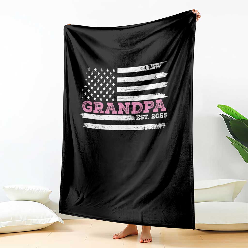 Grandpa Of Girl Est. 2025 Throw Blanket Fathers Day USA Flag - Wonder Print Shop