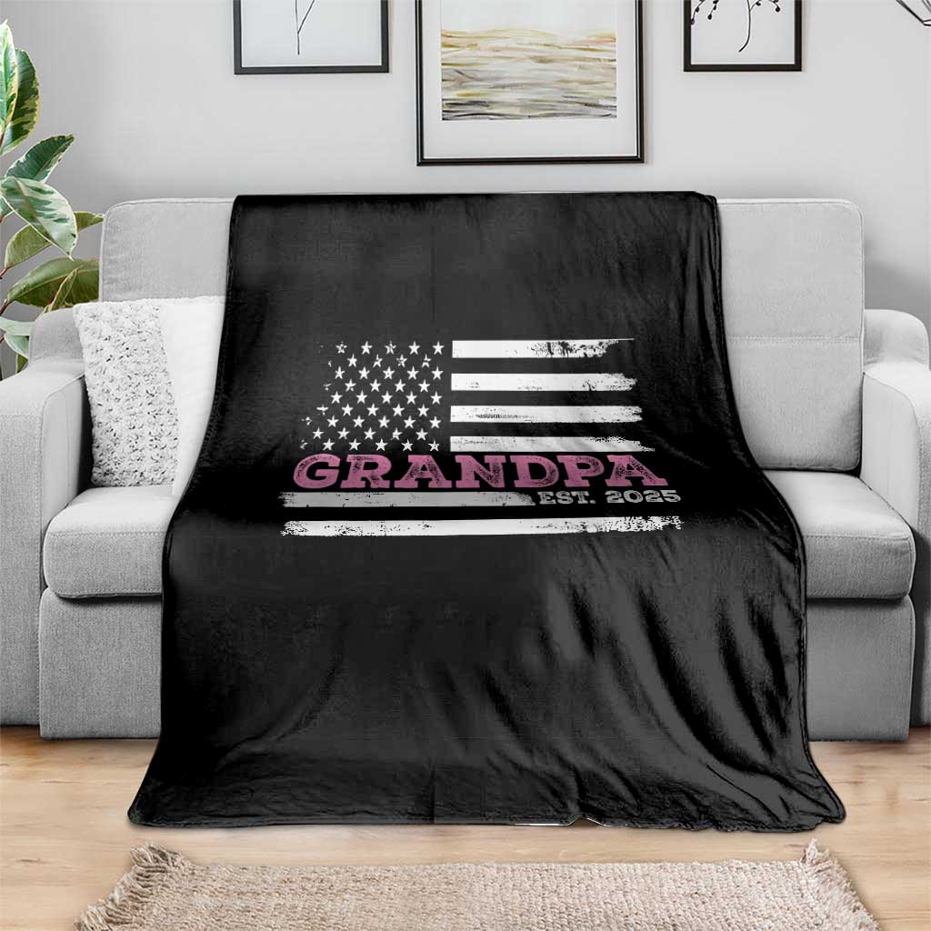 Grandpa Of Girl Est. 2025 Throw Blanket Fathers Day USA Flag - Wonder Print Shop