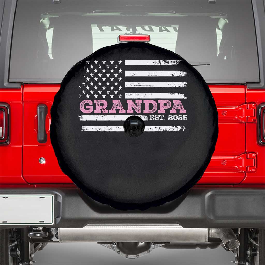 Grandpa Of Girl Est. 2025 Spare Tire Cover Fathers Day USA Flag - Wonder Print Shop