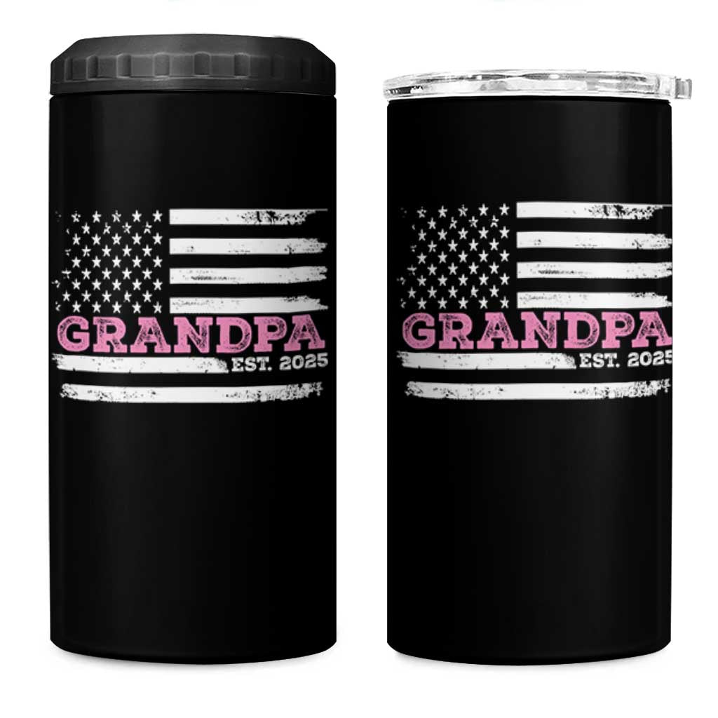 Grandpa Of Girl Est. 2025 4 in 1 Can Cooler Tumbler Fathers Day USA Flag - Wonder Print Shop