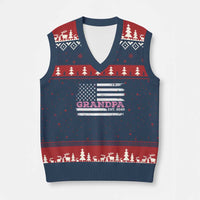 Grandpa Of Girl Est. 2025 V-Neck Knit Sweater Vest Fathers Day USA Flag - Wonder Print Shop