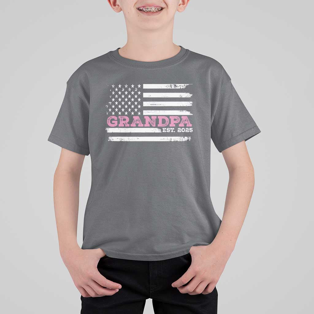 Grandpa Of Girl Est. 2025 T Shirt For Kid Fathers Day USA Flag - Wonder Print Shop
