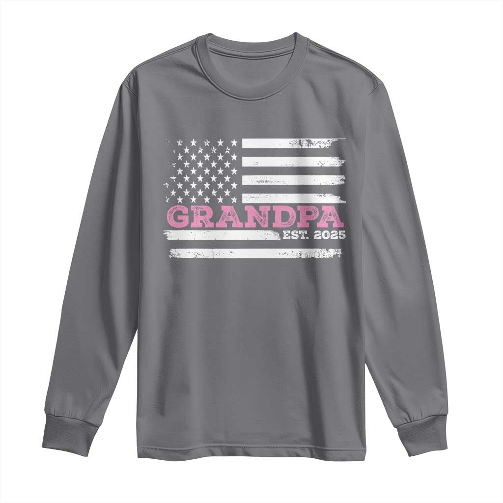 Grandpa Of Girl Est. 2025 Long Sleeve Shirt Fathers Day USA Flag - Wonder Print Shop