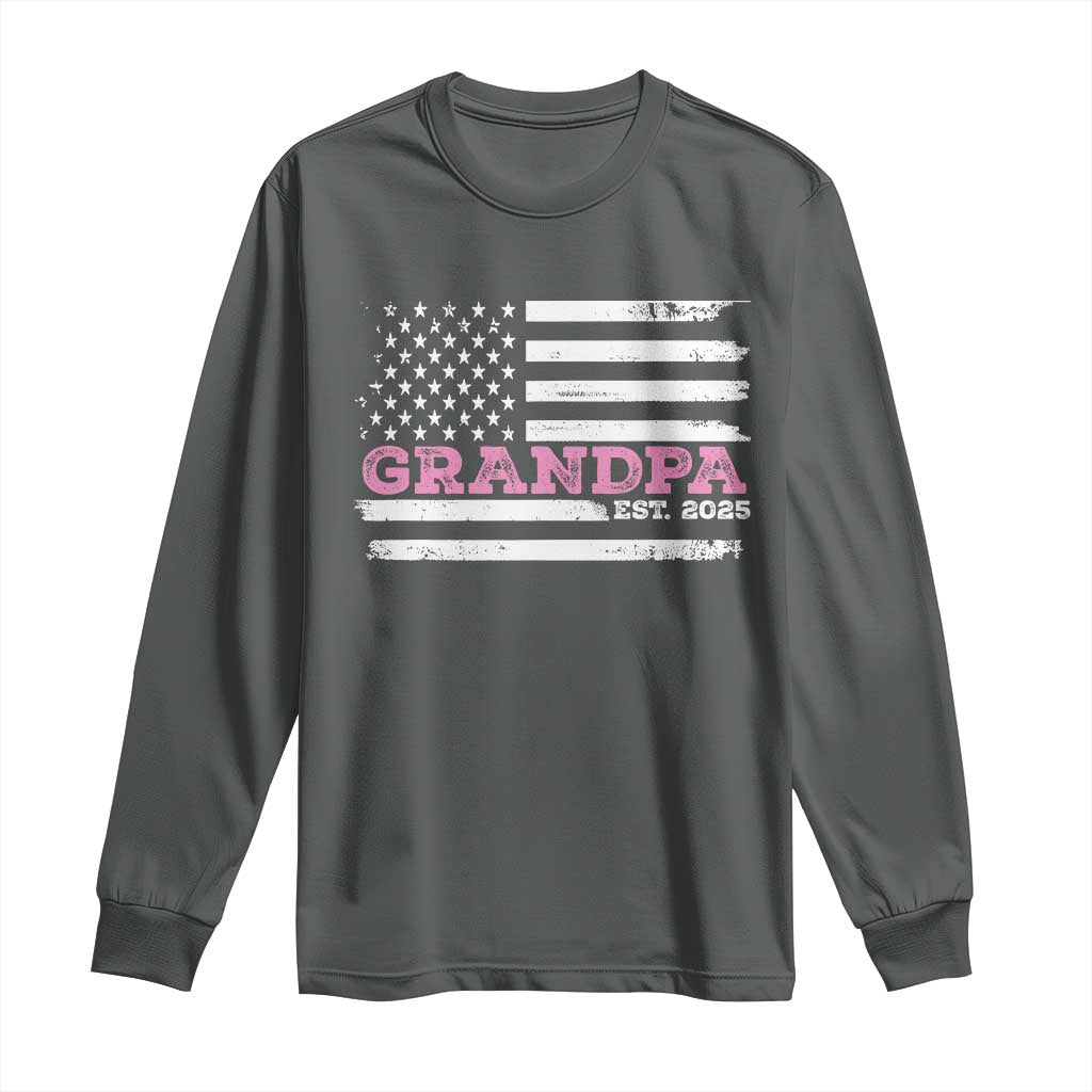 Grandpa Of Girl Est. 2025 Long Sleeve Shirt Fathers Day USA Flag - Wonder Print Shop