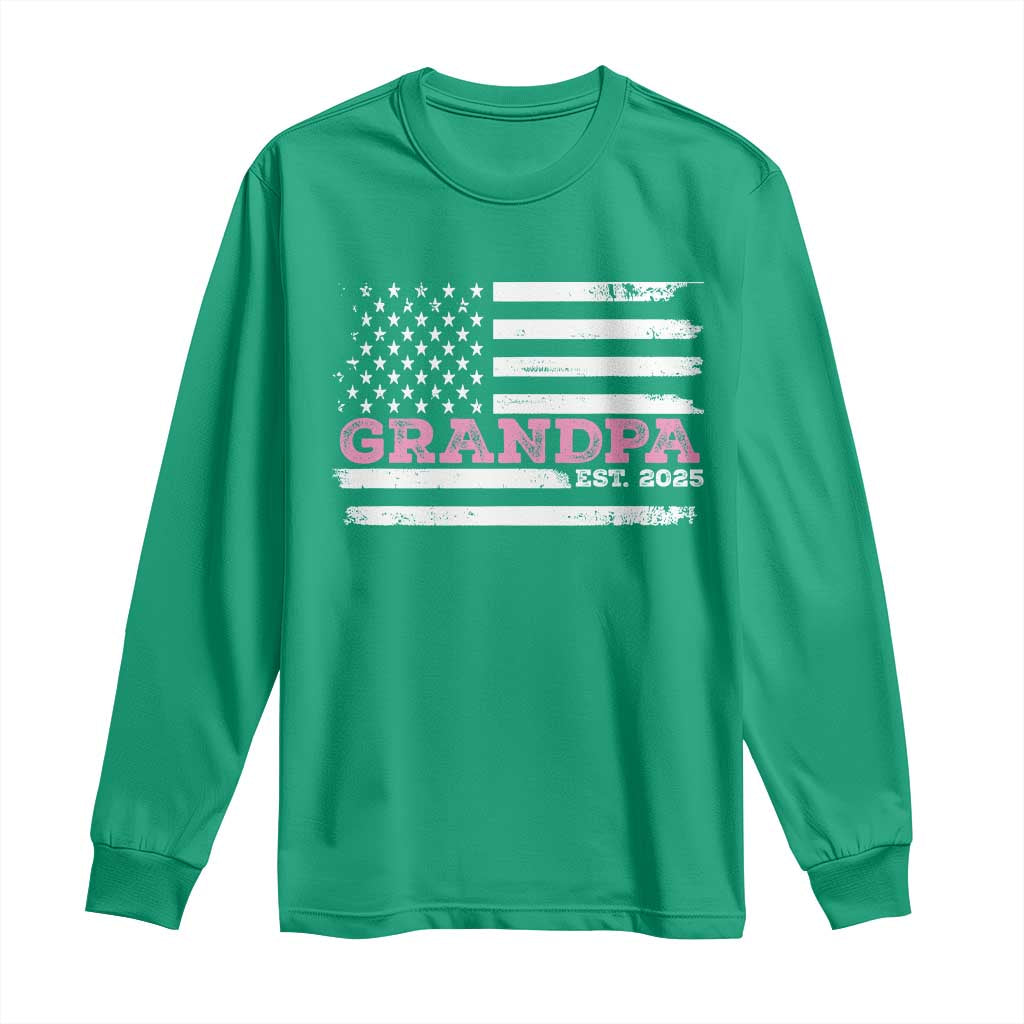 Grandpa Of Girl Est. 2025 Long Sleeve Shirt Fathers Day USA Flag - Wonder Print Shop