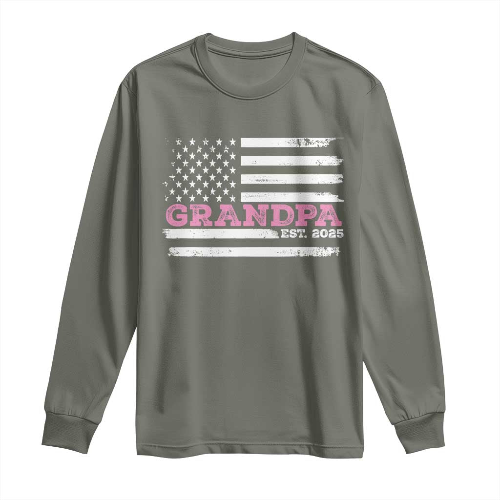 Grandpa Of Girl Est. 2025 Long Sleeve Shirt Fathers Day USA Flag - Wonder Print Shop