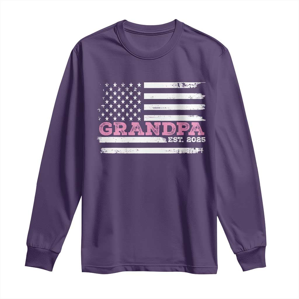 Grandpa Of Girl Est. 2025 Long Sleeve Shirt Fathers Day USA Flag - Wonder Print Shop