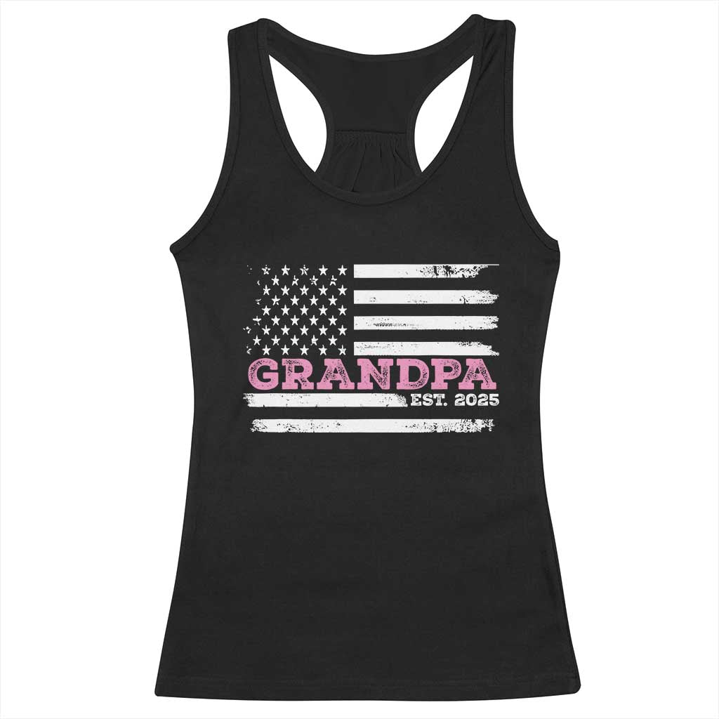 Grandpa Of Girl Est. 2025 Racerback Tank Top Fathers Day USA Flag - Wonder Print Shop