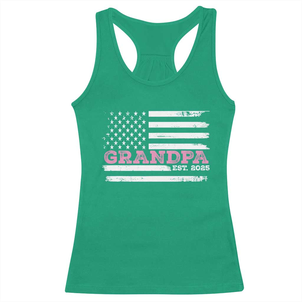 Grandpa Of Girl Est. 2025 Racerback Tank Top Fathers Day USA Flag - Wonder Print Shop