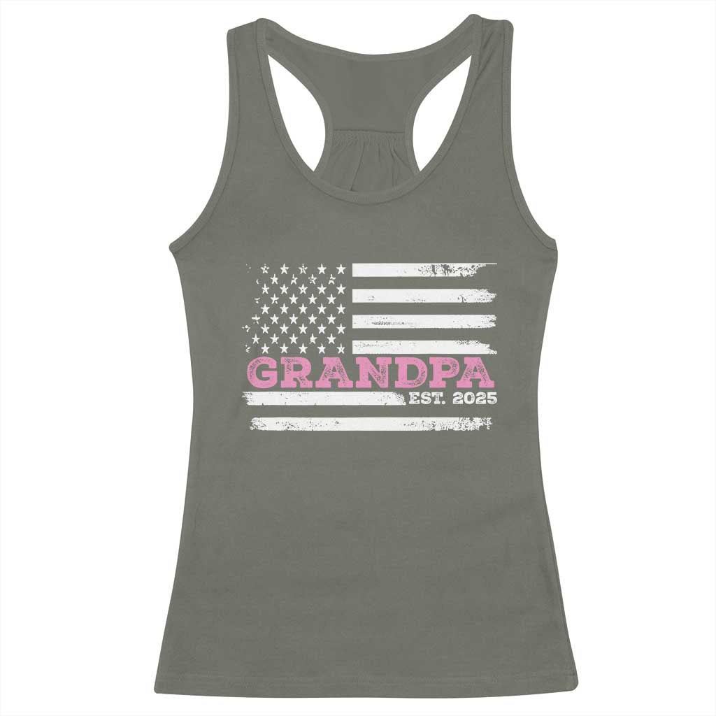 Grandpa Of Girl Est. 2025 Racerback Tank Top Fathers Day USA Flag - Wonder Print Shop