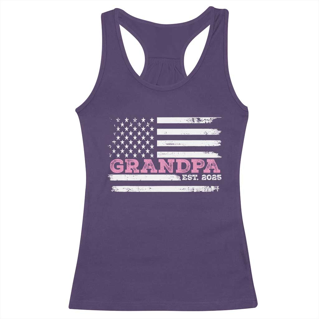 Grandpa Of Girl Est. 2025 Racerback Tank Top Fathers Day USA Flag - Wonder Print Shop
