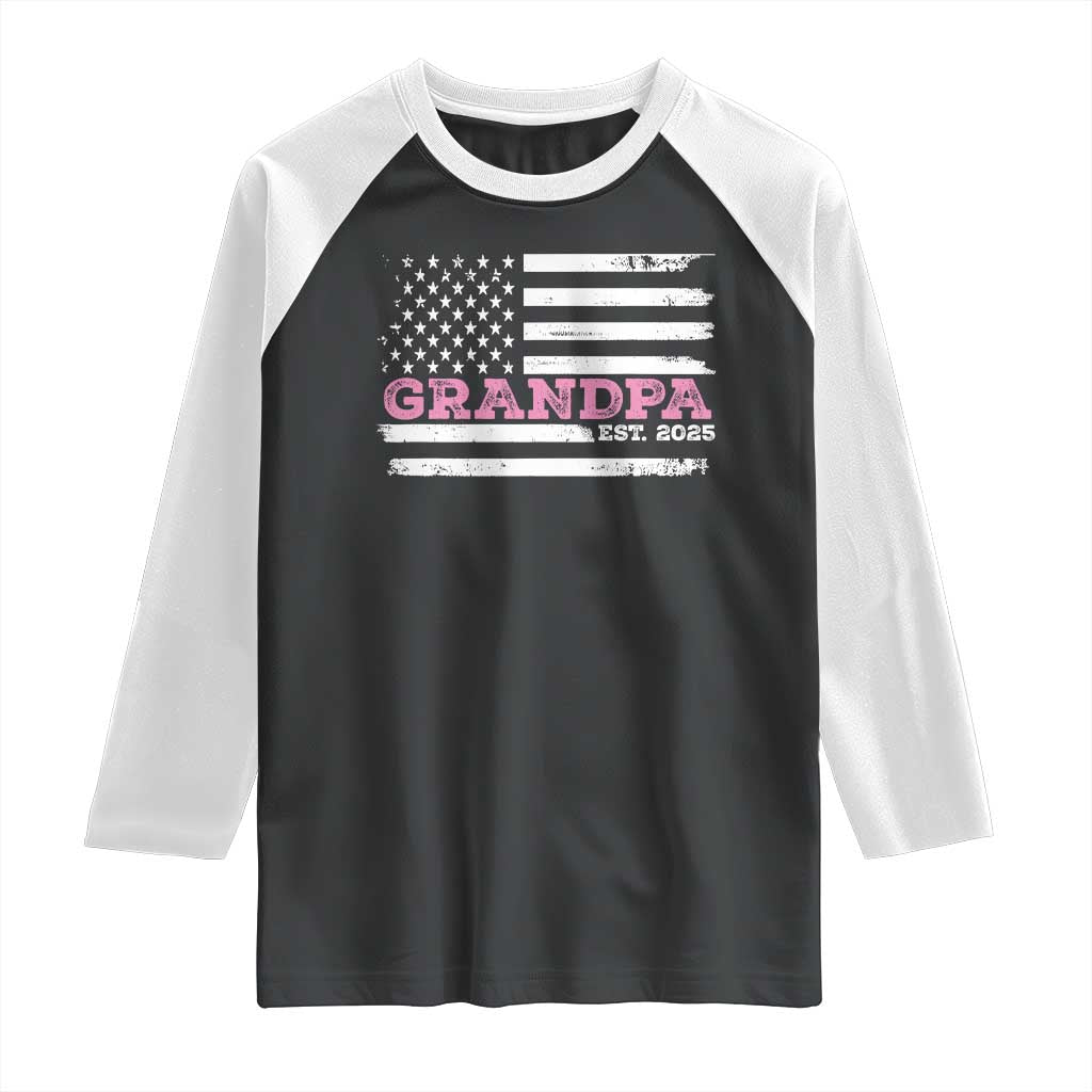 Grandpa Of Girl Est. 2025 Raglan Shirt Fathers Day USA Flag - Wonder Print Shop