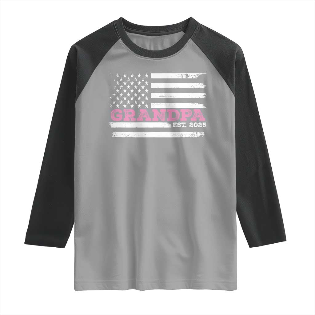 Grandpa Of Girl Est. 2025 Raglan Shirt Fathers Day USA Flag - Wonder Print Shop