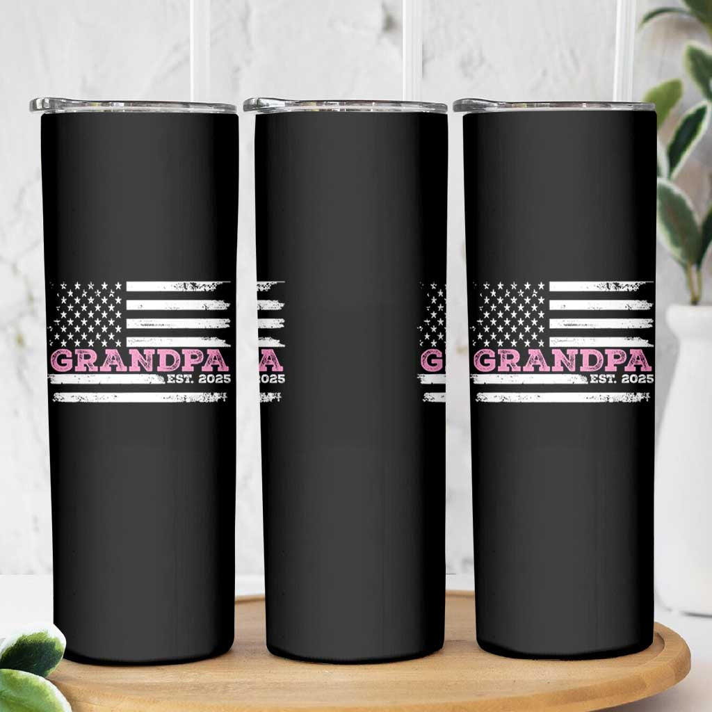 Grandpa Of Girl Est. 2025 Skinny Tumbler Fathers Day USA Flag - Wonder Print Shop