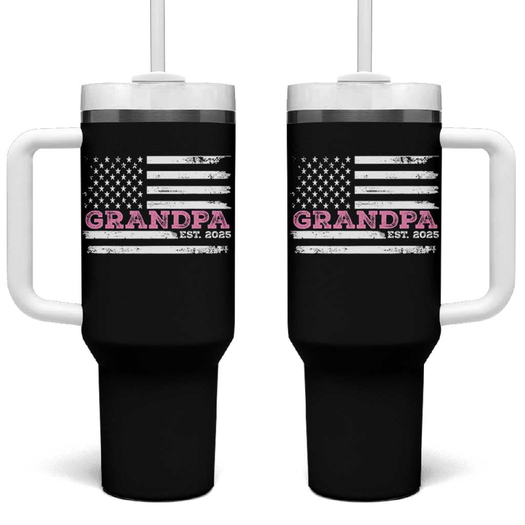 Grandpa Of Girl Est. 2025 Tumbler With Handle Fathers Day USA Flag - Wonder Print Shop