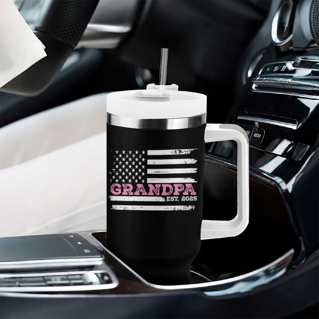 Grandpa Of Girl Est. 2025 Tumbler With Handle Fathers Day USA Flag - Wonder Print Shop